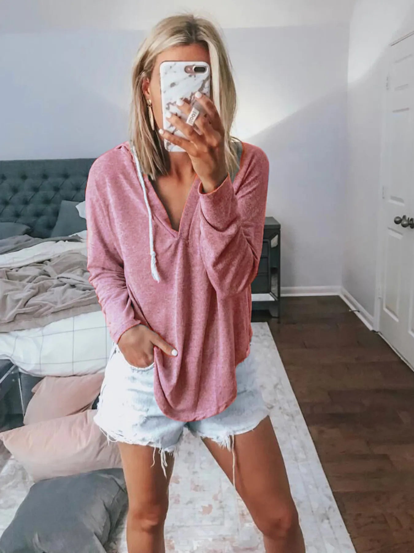 Full Size Drawstring Long Sleeve Hoodie Plus Size 
