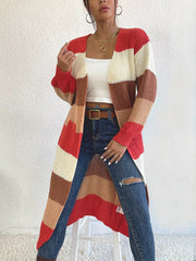 Striped Color Block Open Front Knit Cardigan 