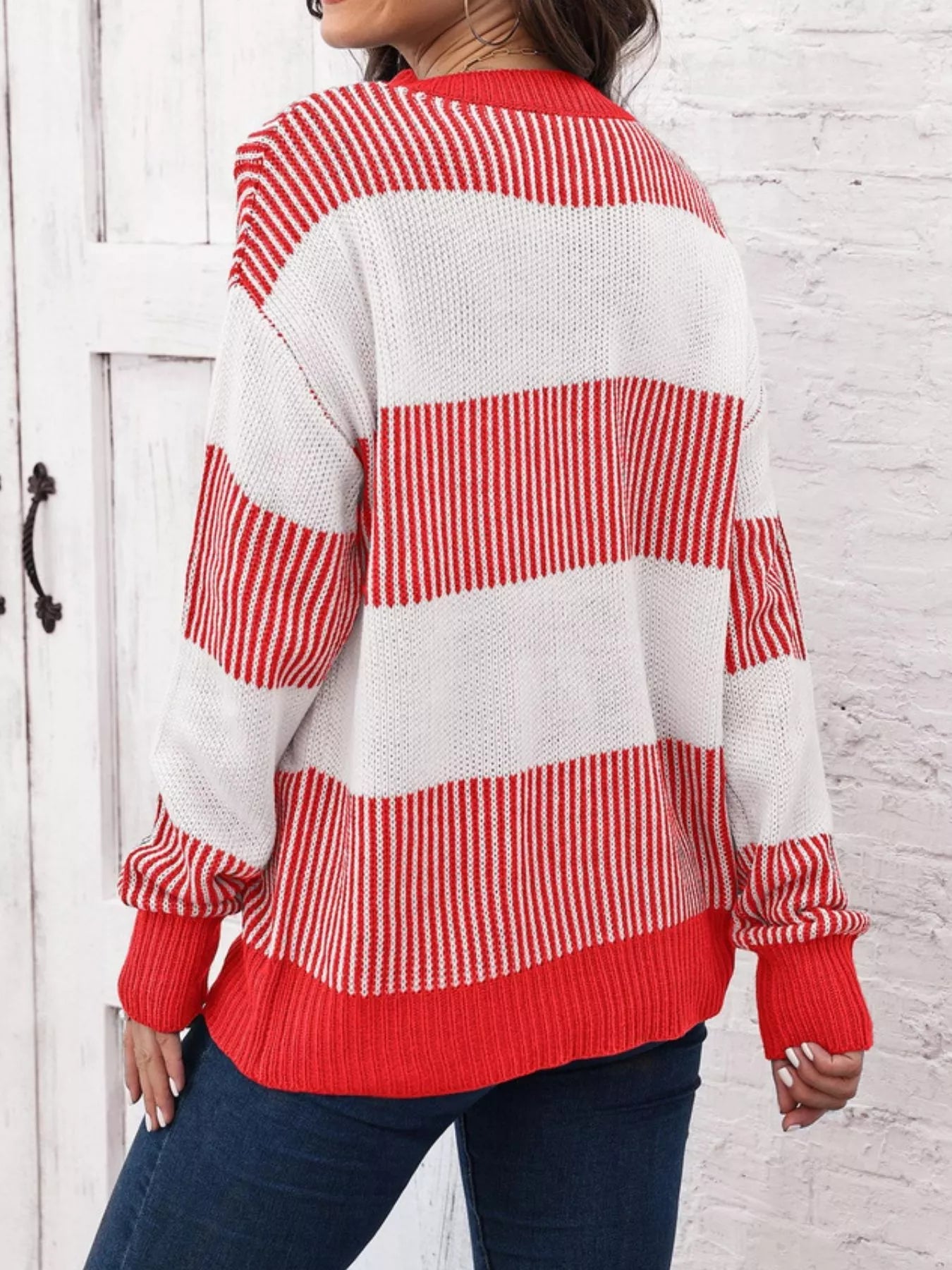 Full Size Color Block Dropped Shoulder Sweater Plus Size 