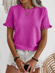 Textured Ruffle Sleeve Round Neck T-Shirt 