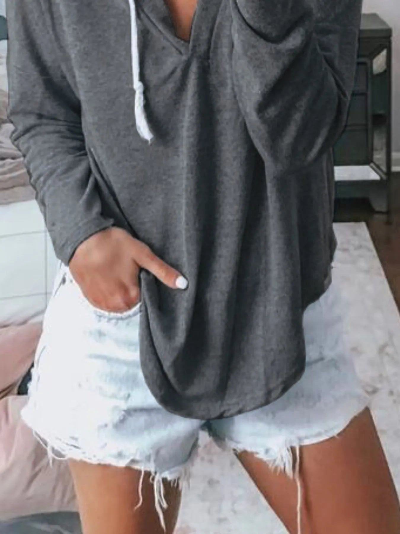 Full Size Drawstring Long Sleeve Hoodie Plus Size 