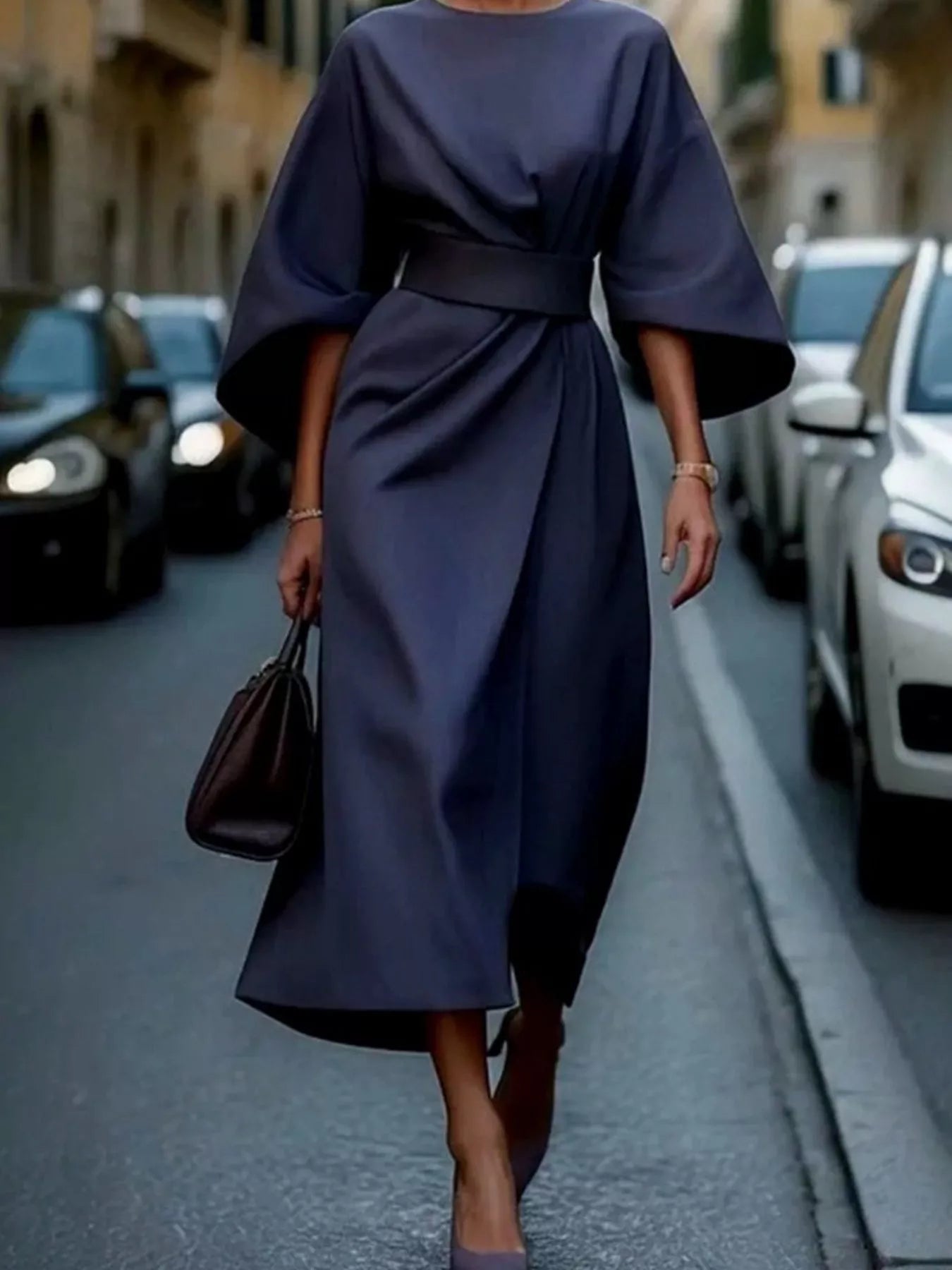 Round Neck 3/4 Sleeve Dress 
