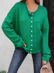 Solid Color Knit Button Drop Shoulder Sweater Cardigan 