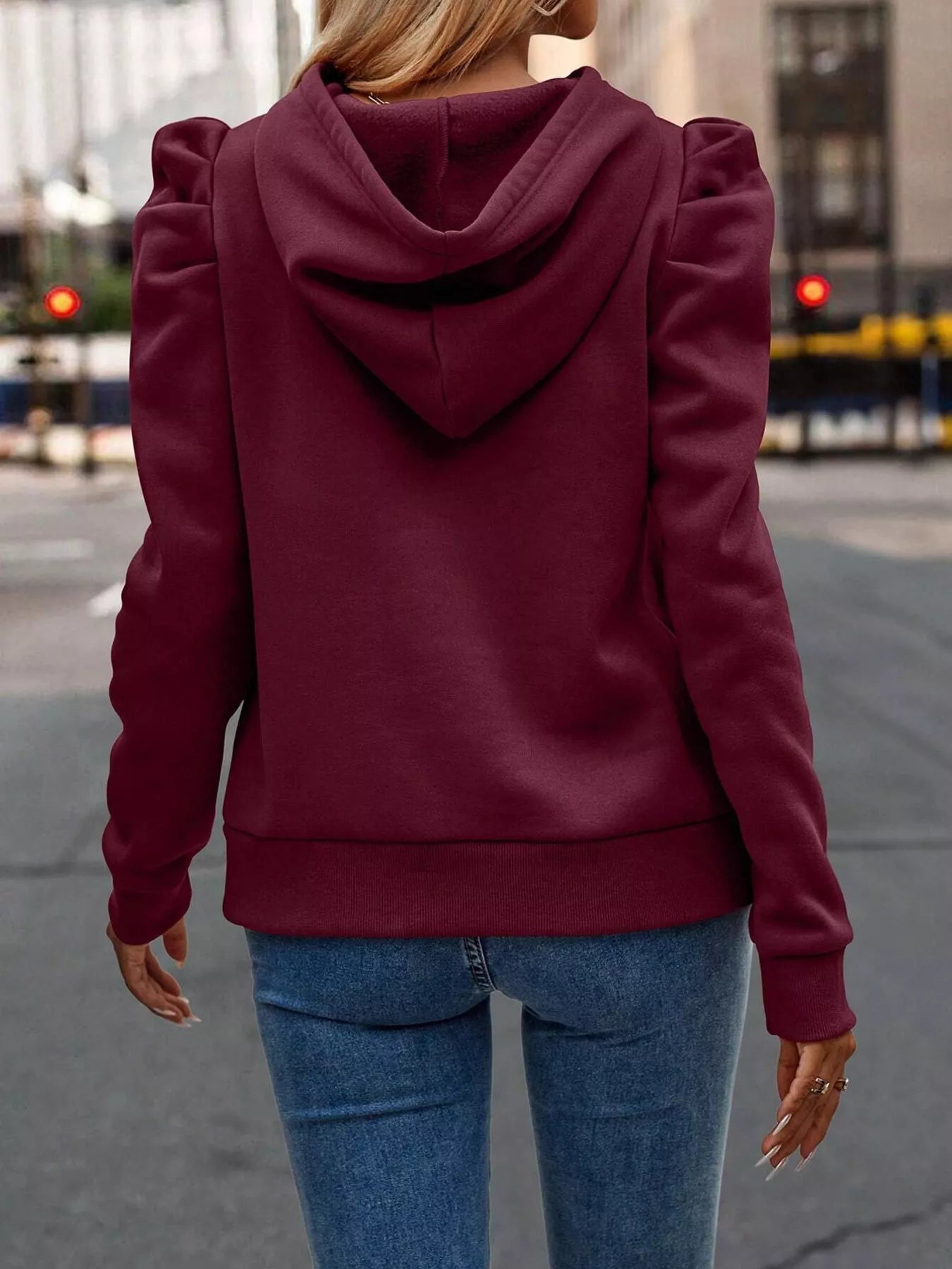 Puff Sleeve Hoodie with Drawstring 