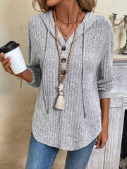 Casual Ribbed Button Detail Hoodie 