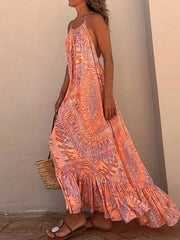 Backless Printed Halter Neck Maxi Cami Dress 