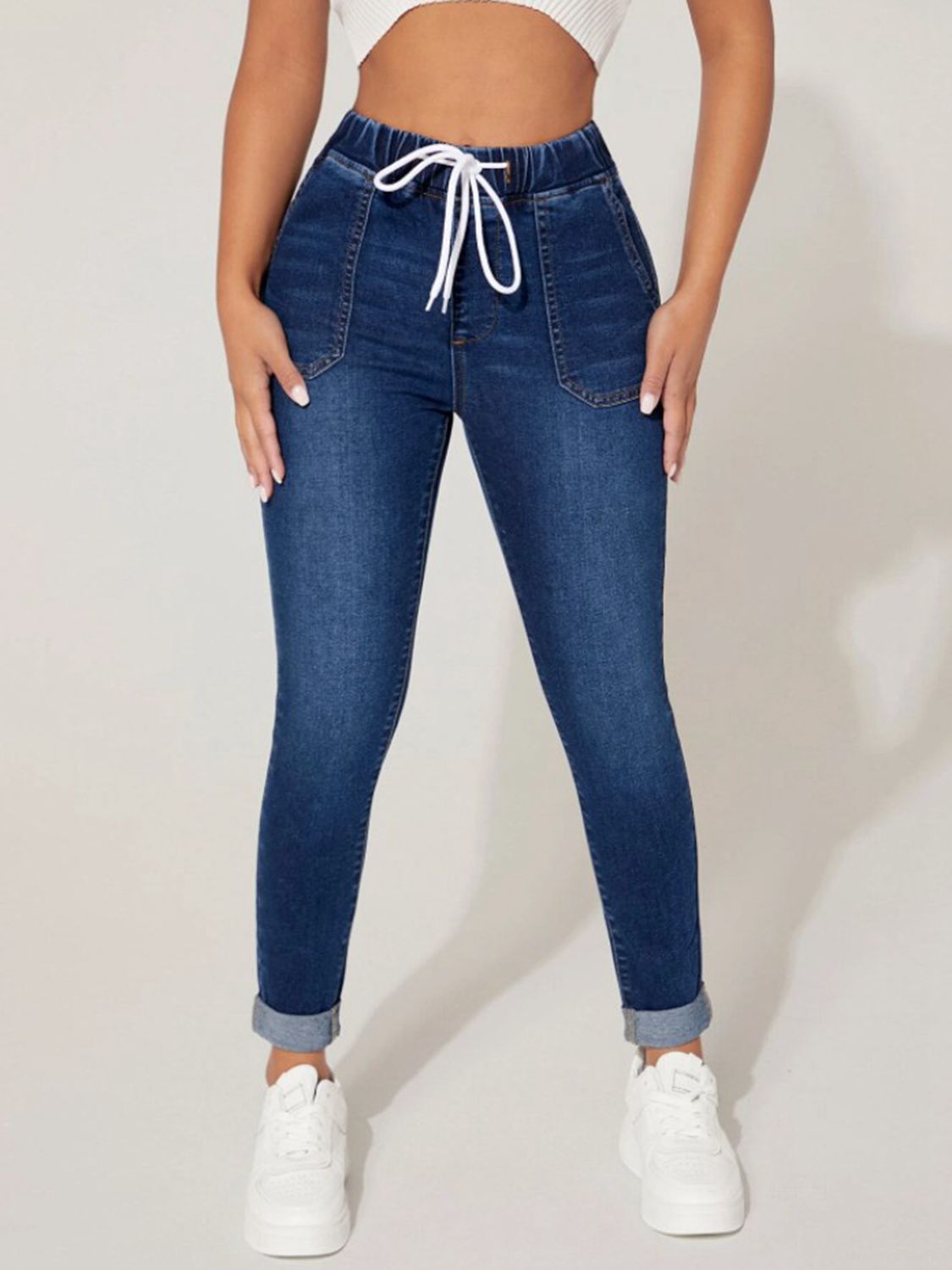 Drawstring Cropped Jeans 
