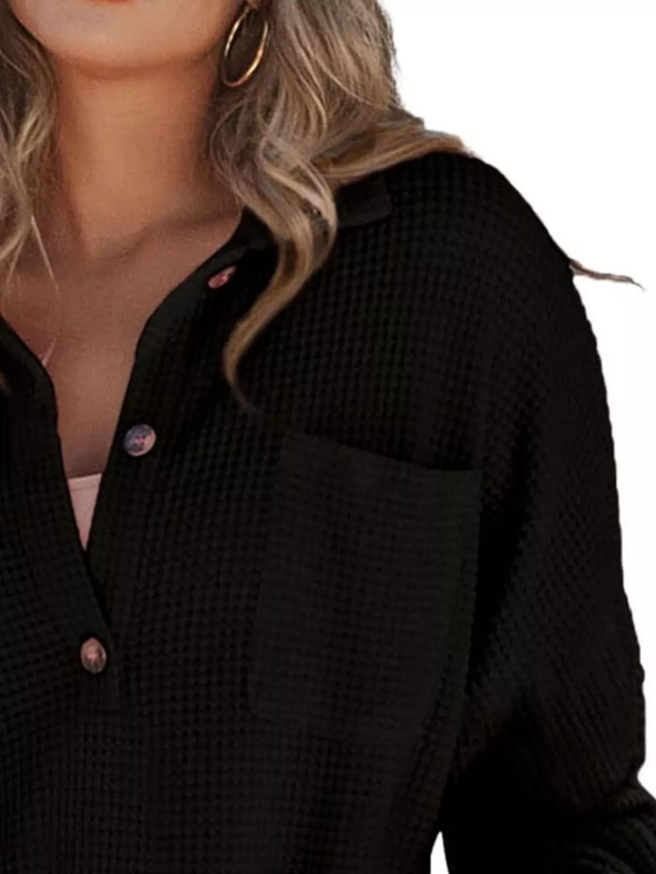 Casual Waffle Knit Button Detail Blouse 