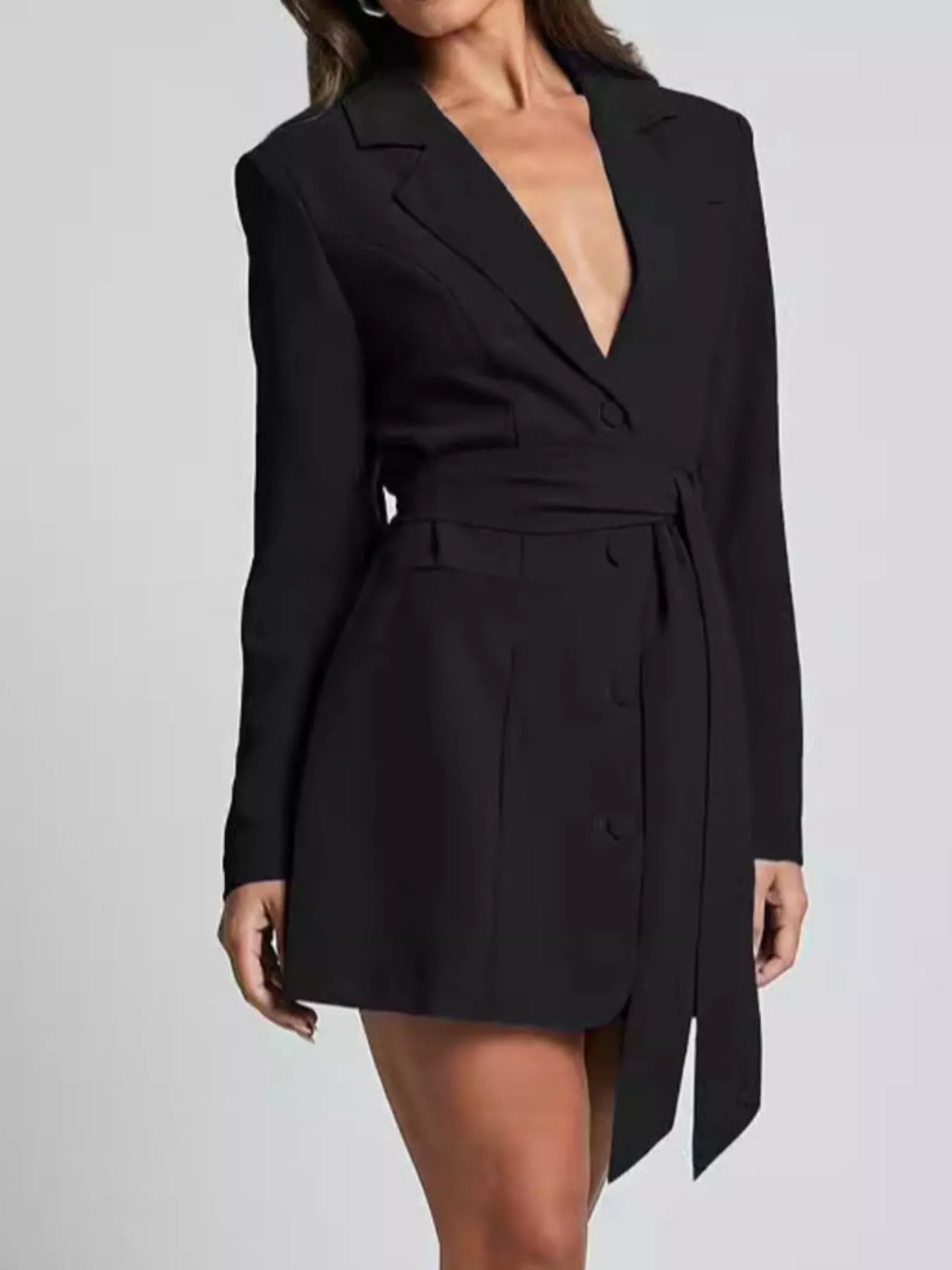 Lapel Collar Tie Waist Blazer 