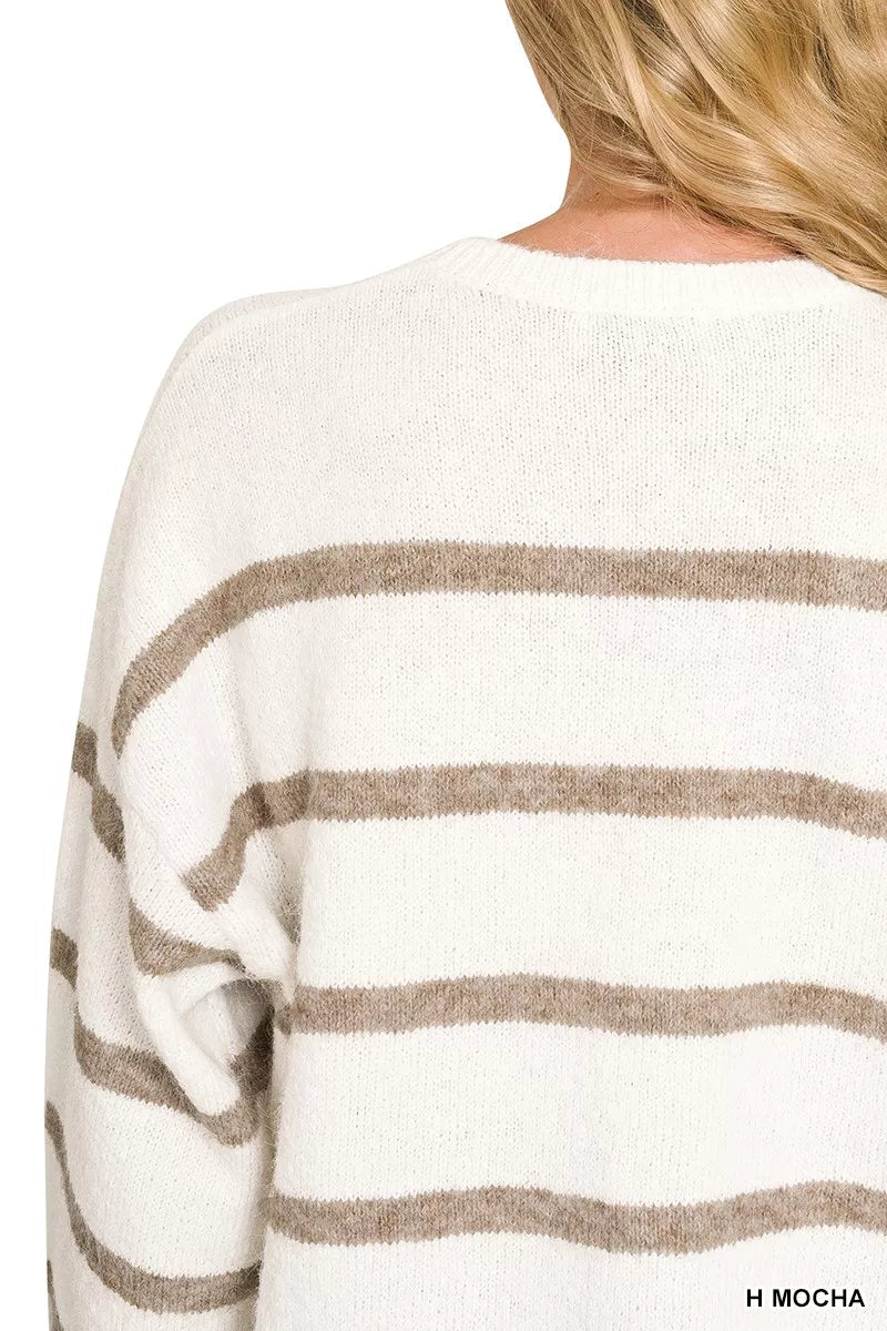 Zenana Wool Blend Striped Sweater 