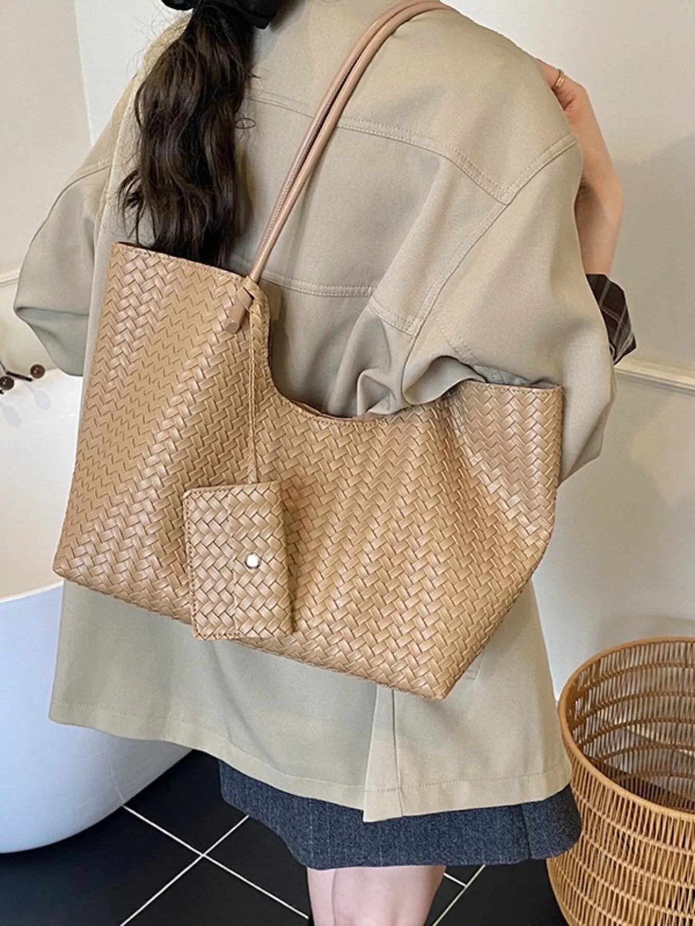 Woven Texture Large Capacity Tote Bag 