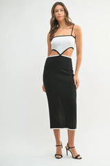 MABLE Ribbed Knit Color Block Cutout Midi Dress 