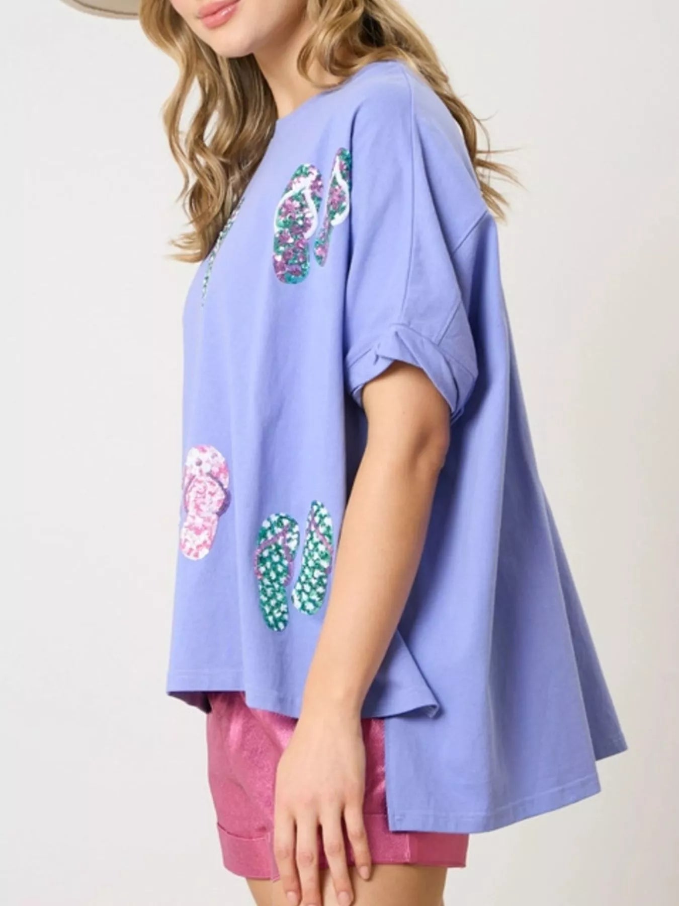Flip-Flop Print Round Neck Casual T-Shirt 