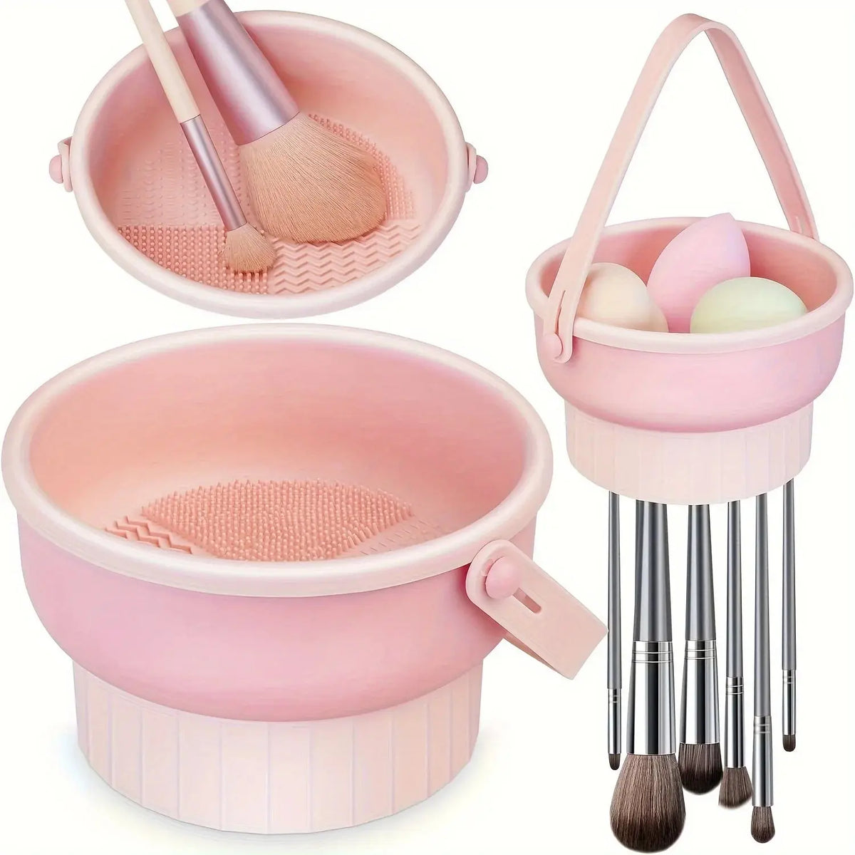 3-in-1 Silicone Makeup Brush Cleaning Mat & Drying Rack – Cosmetic Brush Cleaner & Organizer Kit dylinoshop