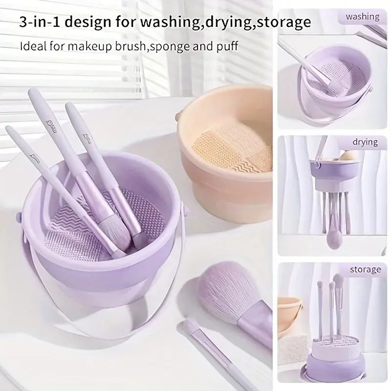 3-in-1 Silicone Makeup Brush Cleaning Mat & Drying Rack – Cosmetic Brush Cleaner & Organizer Kit dylinoshop