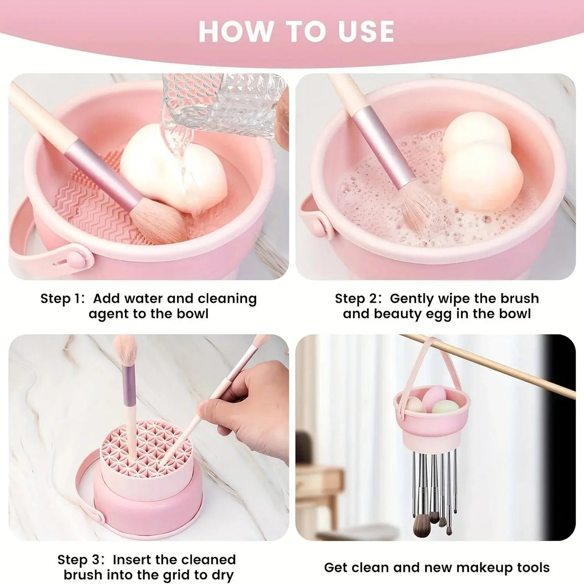 3-in-1 Silicone Makeup Brush Cleaning Mat & Drying Rack – Cosmetic Brush Cleaner & Organizer Kit dylinoshop