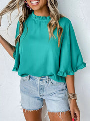 Ruffle Trim Half Sleeve Blouse 