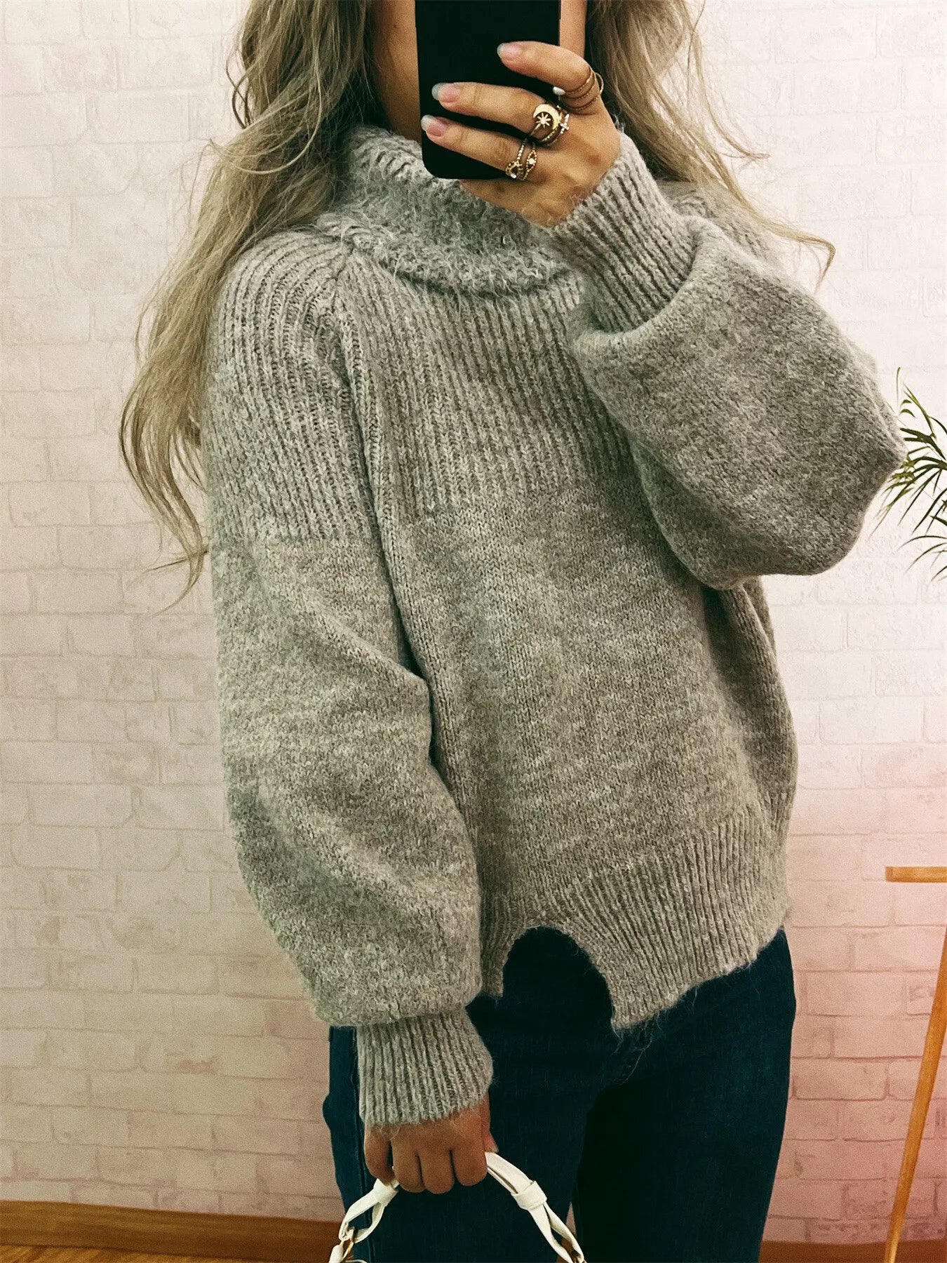 Ribbed Turtleneck Long Sleeve Sweater 