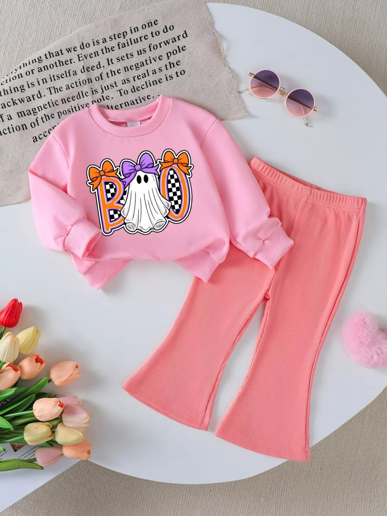 Children's Halloween Graphic Sweatshirt and Flare Pants Set 