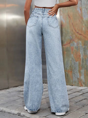 Distressed Wide Leg Jeans with Pockets 