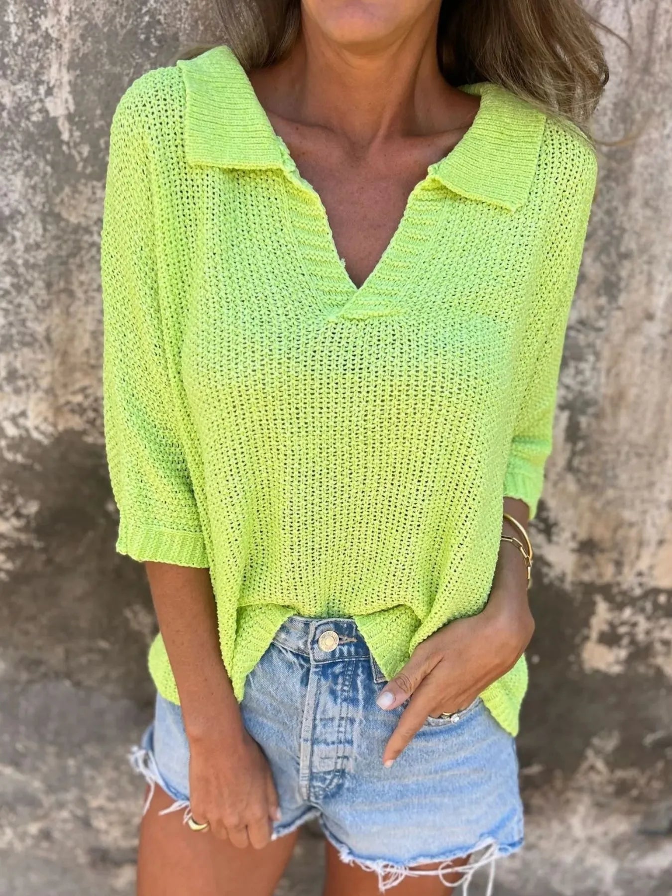 Full Size Johnny Collar Loose Knit Sweater Plus Size 