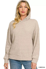 Zenana Brushed Ribbed Hacci Hoodie Pullover 