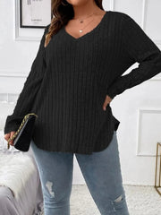 Plus Size V-Neck Long Sleeve T-Shirt 