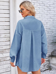 Pocketed Snap Down Dropped Shoulder Denim Shacket 