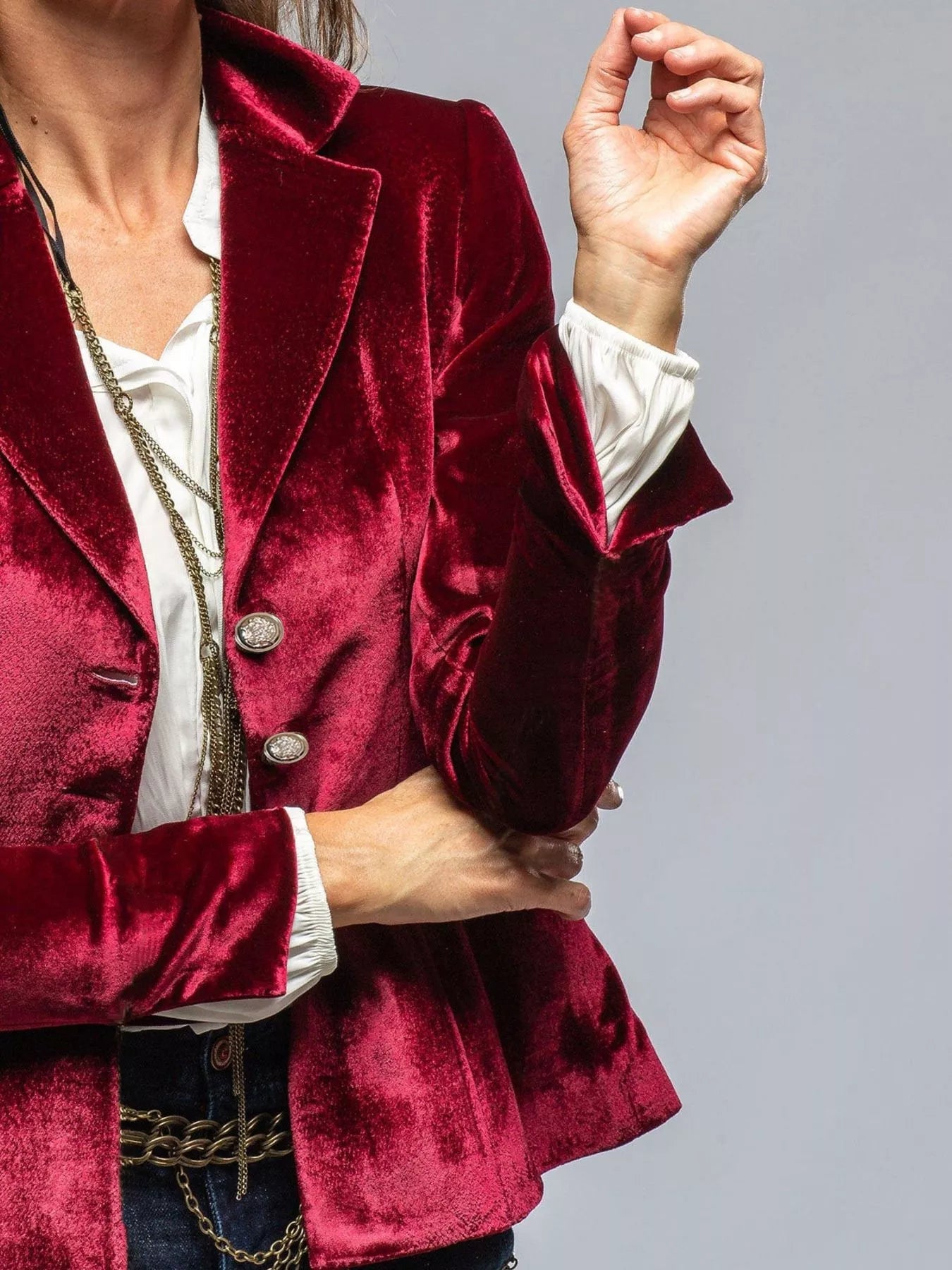 Velvet Lapel Collar Button Up Blazer 