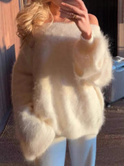 Fuzzy One Shoulder Sweater 