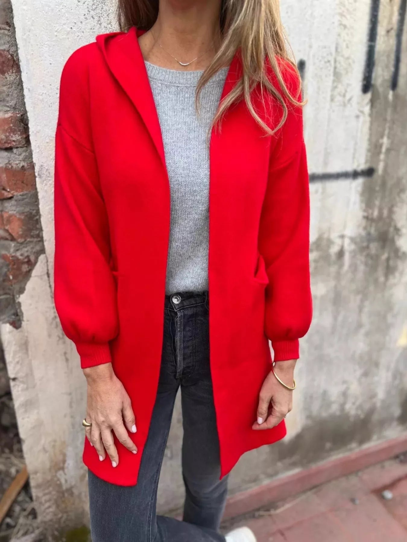 Full Size Open Front Drop Shoulder Hooded Cardigan Plus Size 