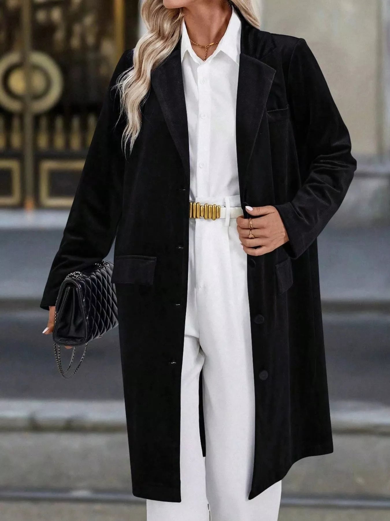 Lapel Collar Long Sleeve Longline Coat 