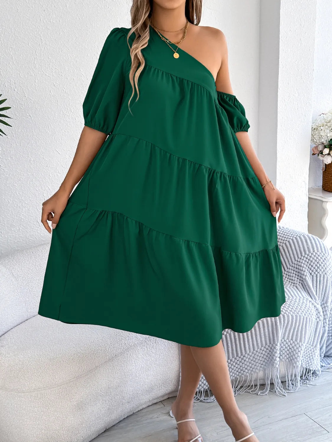 Single Shoulder Tiered Dress 
