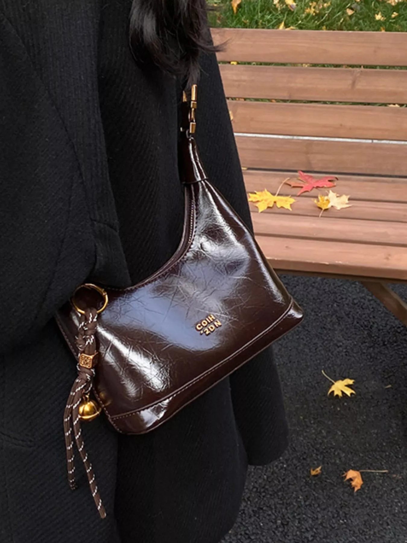Leather Crossbody Bag with Charm 