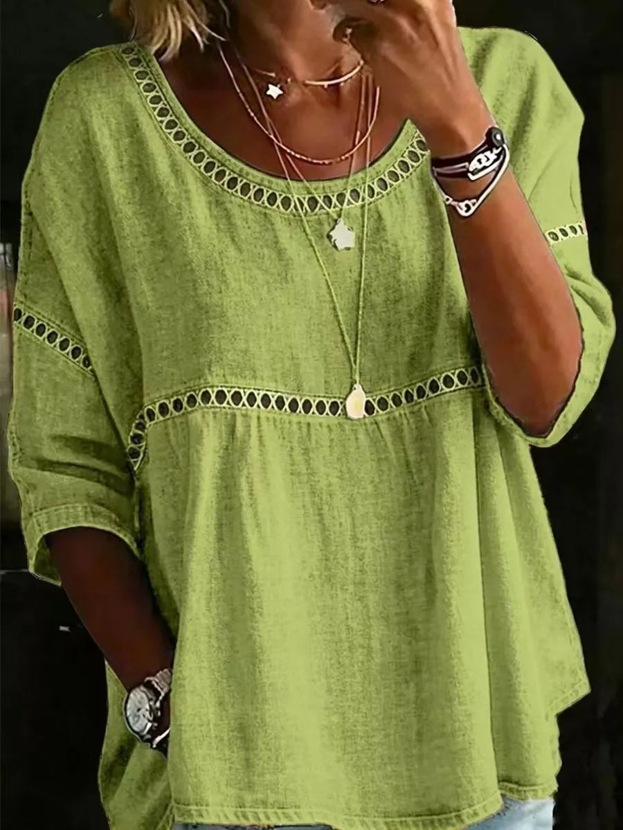 Full Size Hollow Out Round Neck Top Plus Size 