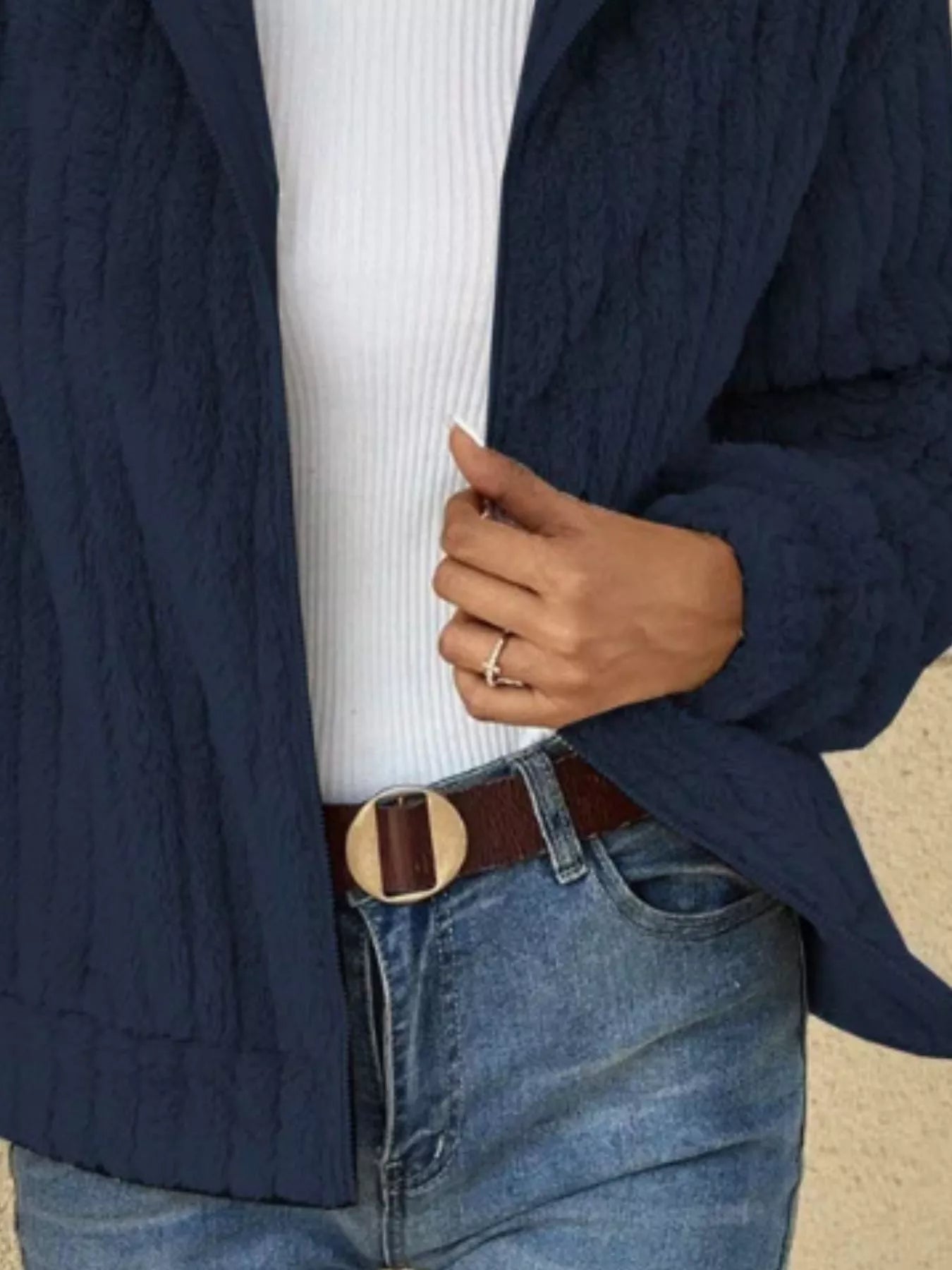 Full Size Zip-Up Long Sleeve Texture Jacket Plus Size 