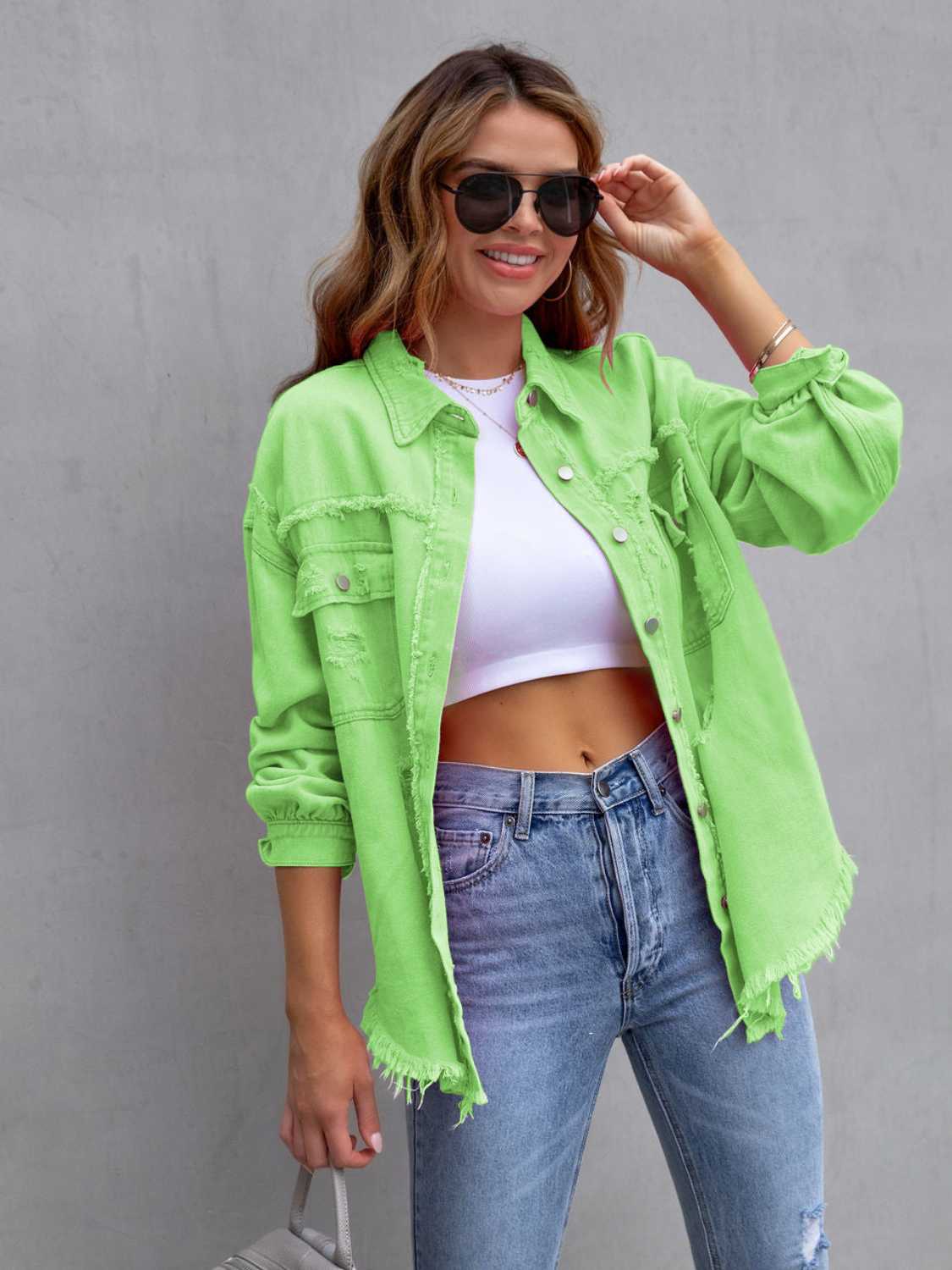 Distressed Drop Shoulder Denim Jacket 