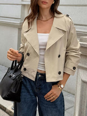 Cropped Double-Breasted Raglan Sleeve Jacket 