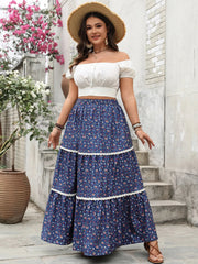 Plus Size Floral Elastic Waist Maxi Skirt 