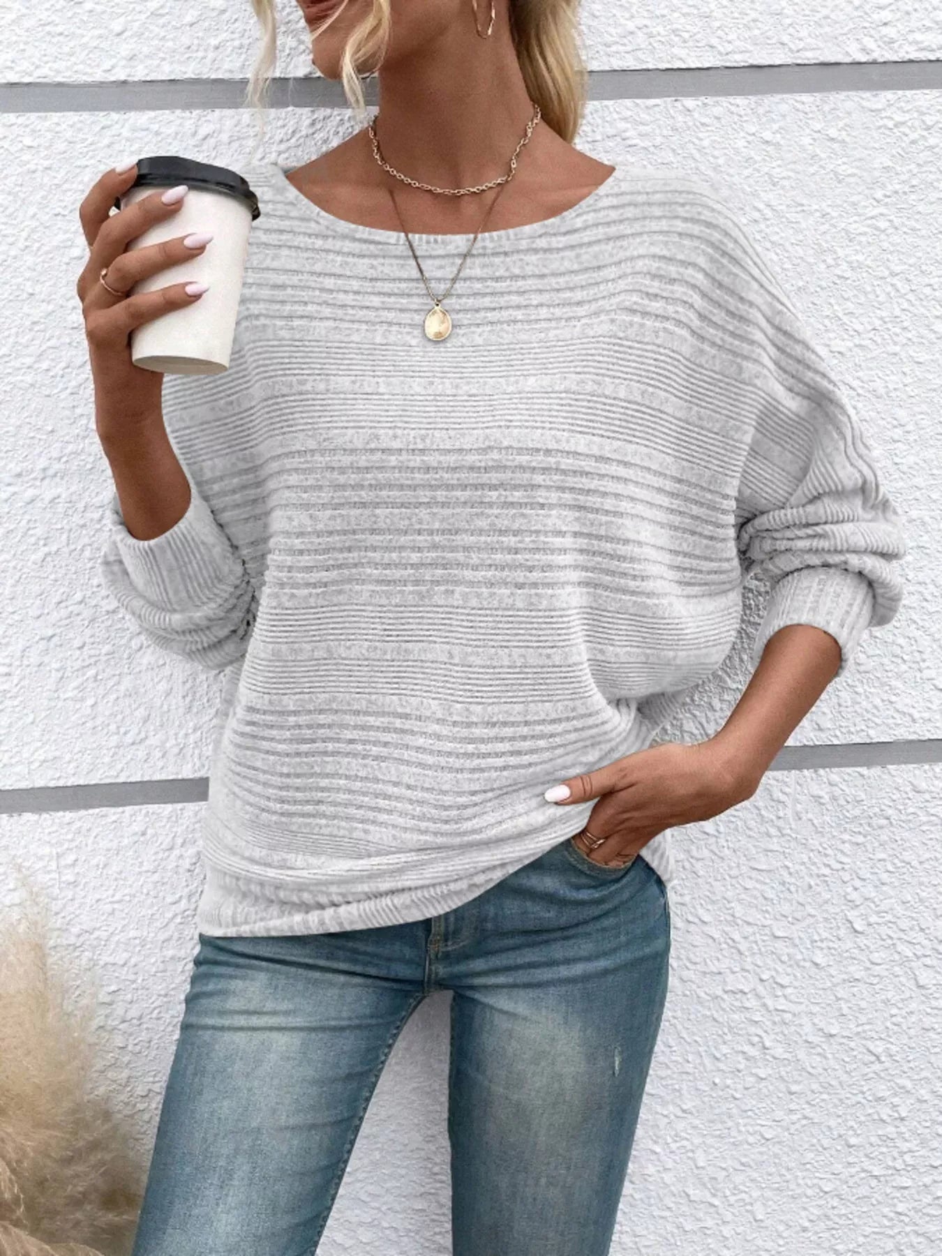 Ribbed Round Neck Long Sleeve Top 