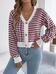 Striped Button-Up Cropped Cardigan 