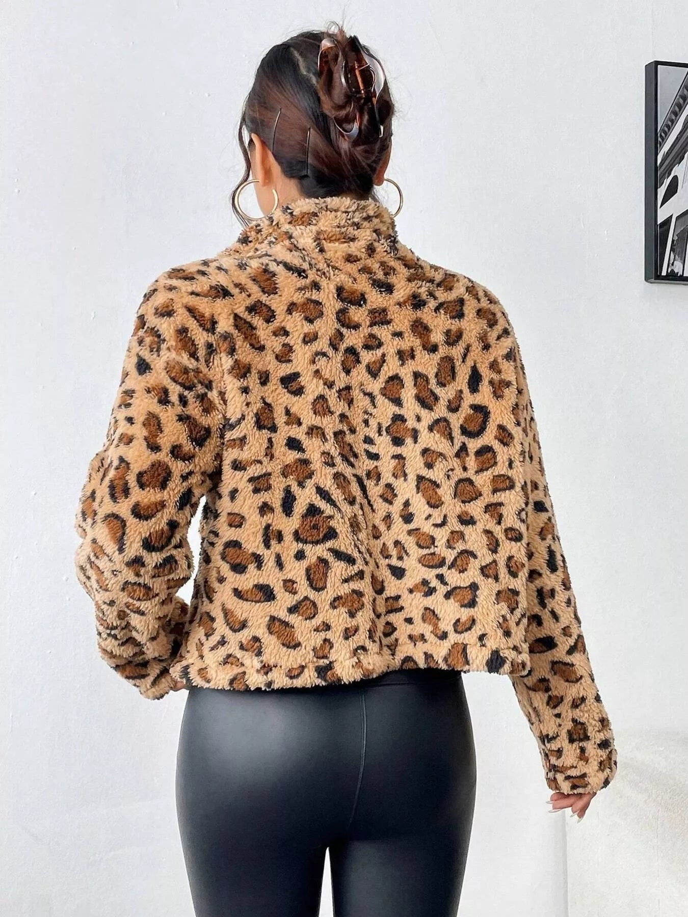 Leopard Fuzzy Zip-Up Jacket 