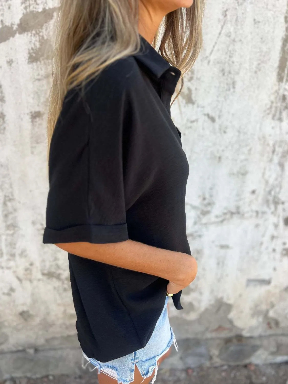 Full Size Collared Neck Half Sleeve Shirt Plus Size 