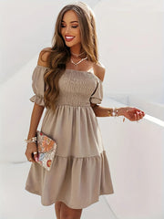Full Size Ruffled Off-Shoulder Short Sleeve Dress 