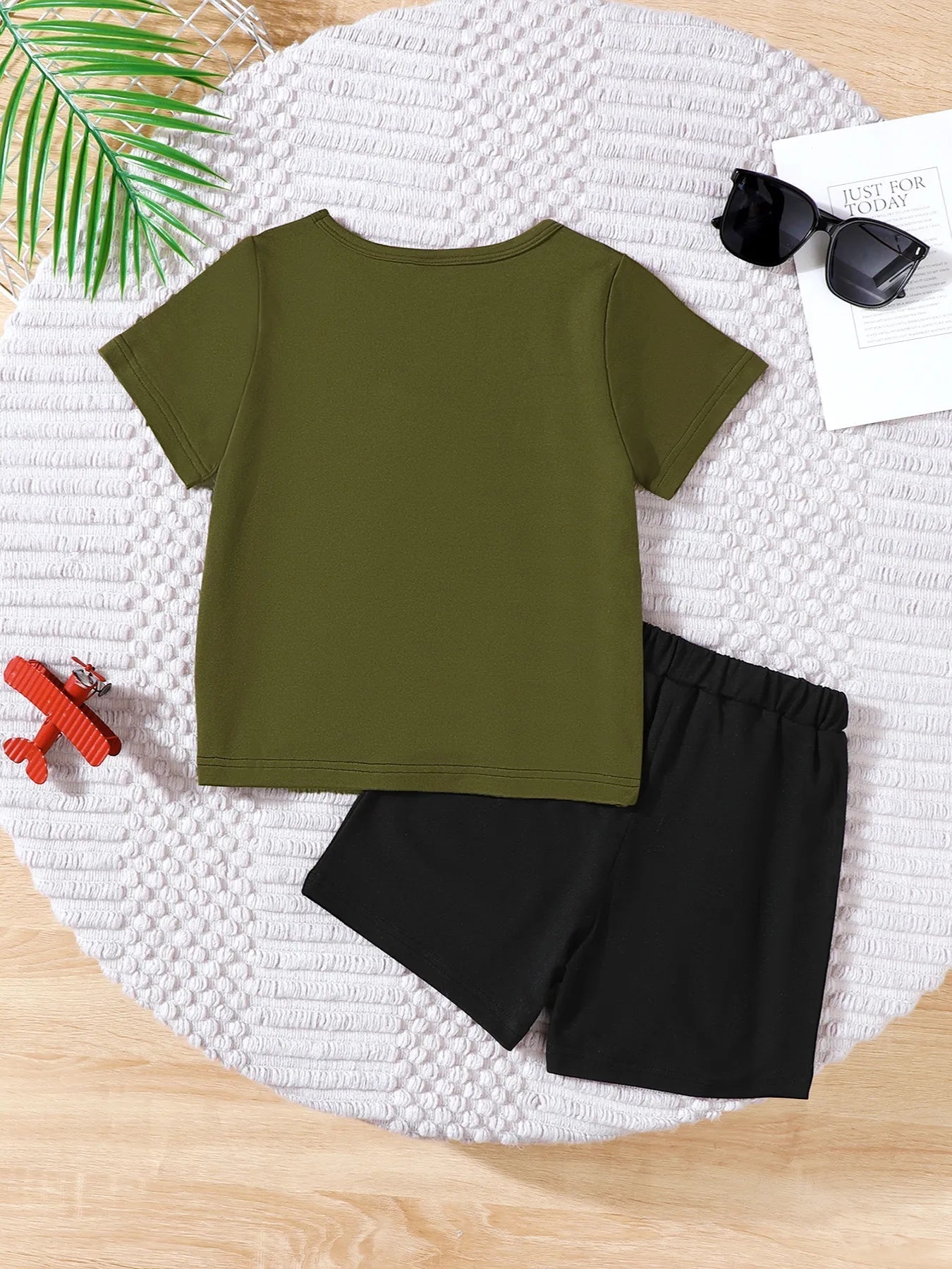Children's Color Block Short Sleeve Top and Shorts Set 