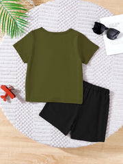 Children's Color Block Short Sleeve Top and Shorts Set 