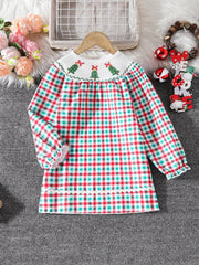 Children's Christmas Tree Plaid Dress 