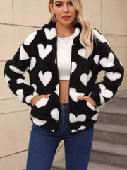 Heart Fuzzy Fleece Zip-Up Outerwear 
