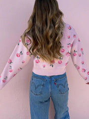 Floral Drop Shoulder Cropped Sweater 