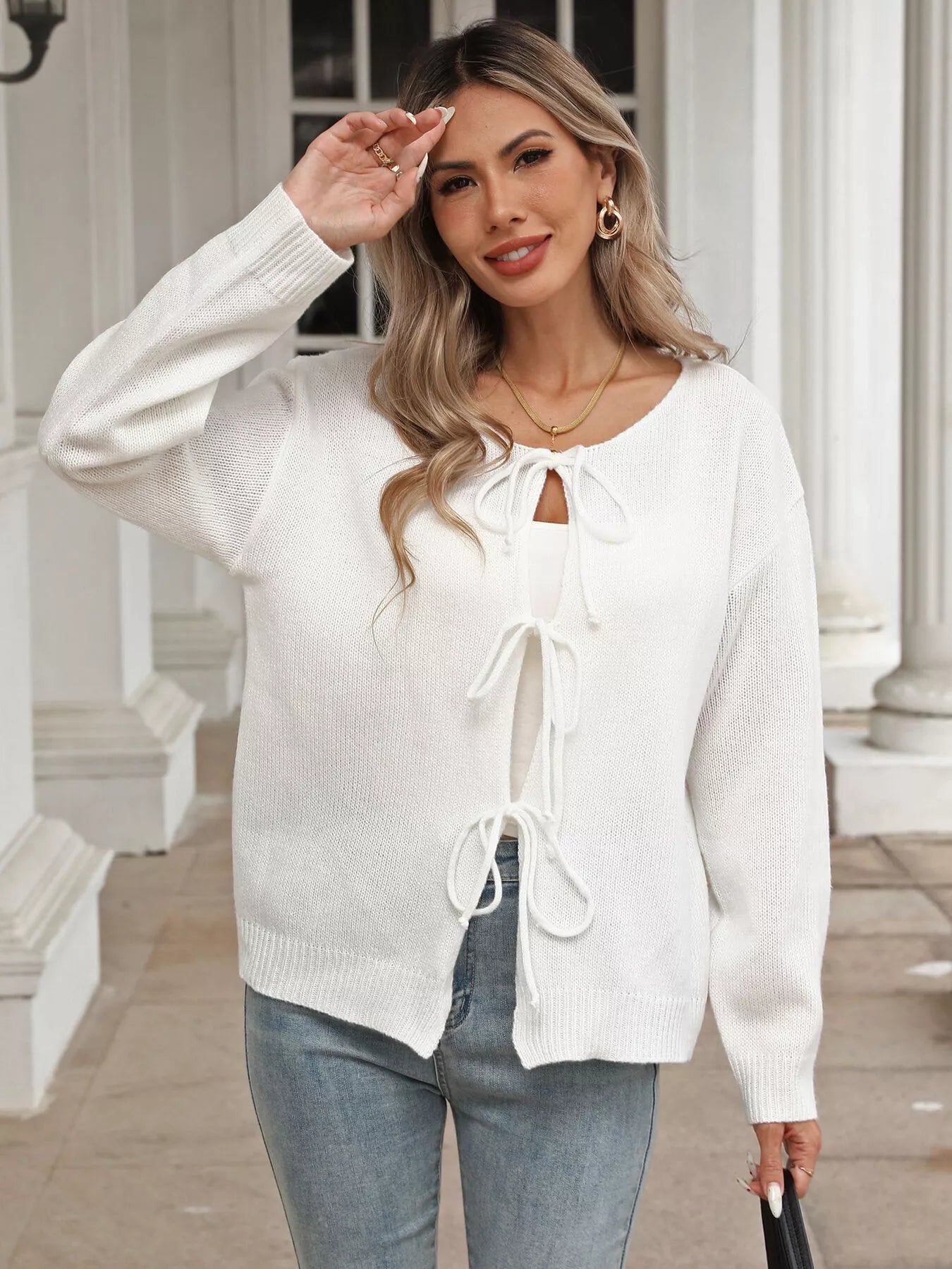 Tie-Front Long Sleeve Cardigan 